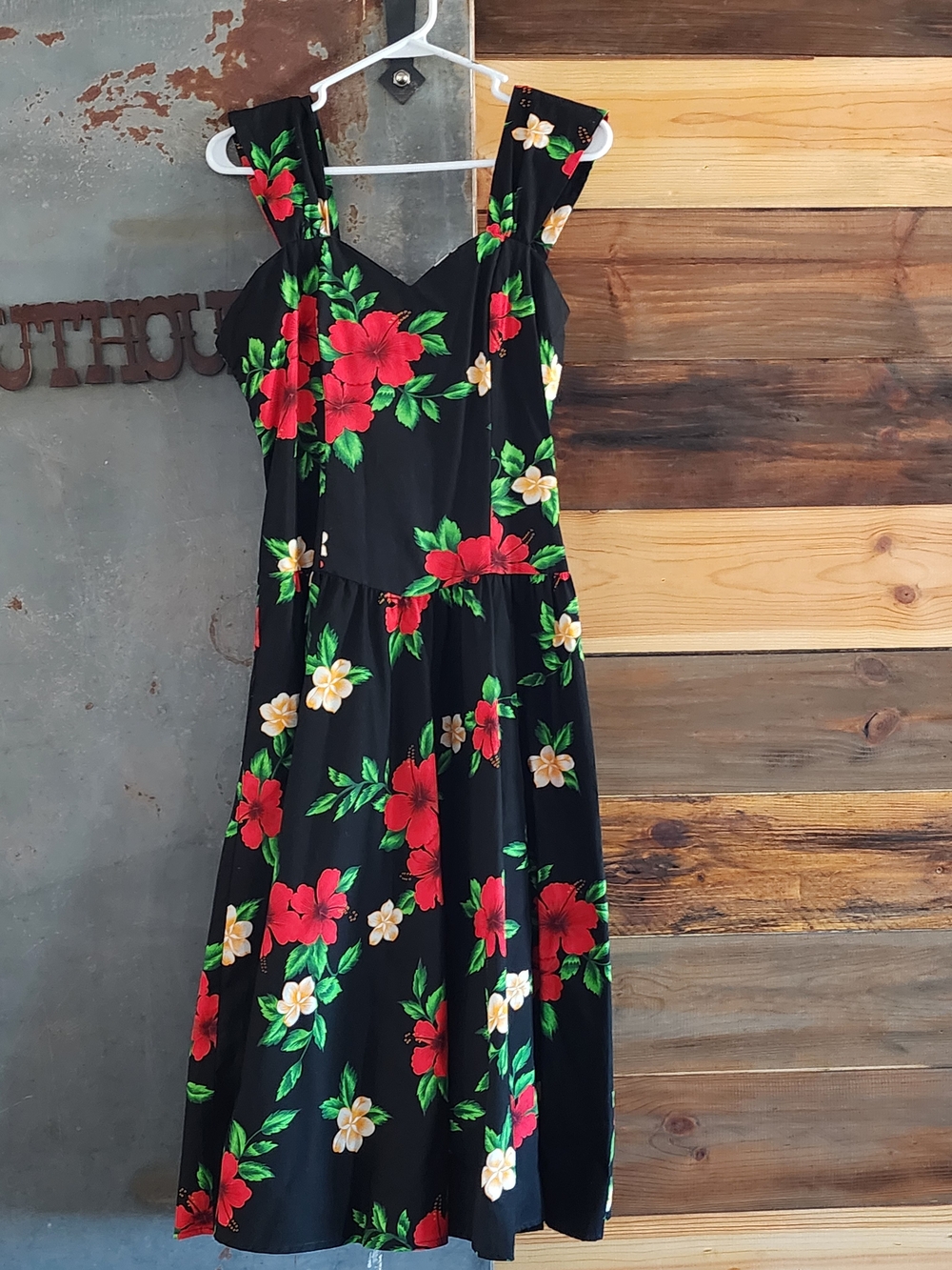 Vintage Black Floral Midi Dress By Royal Creations Hawaii